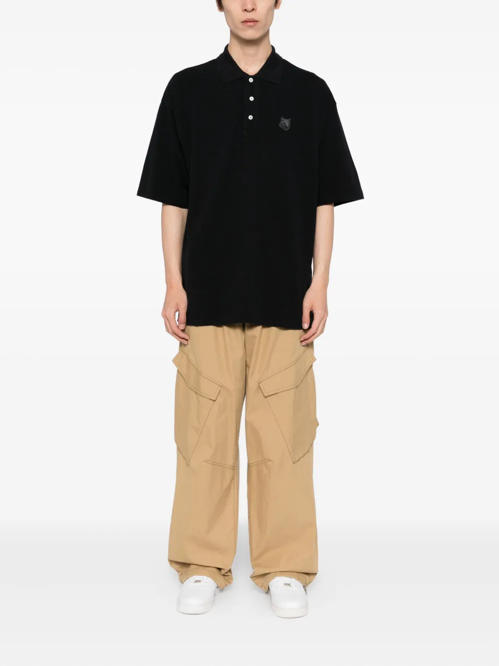 Maison Kitsuné Poloshirt met vossenpatch - Zwart