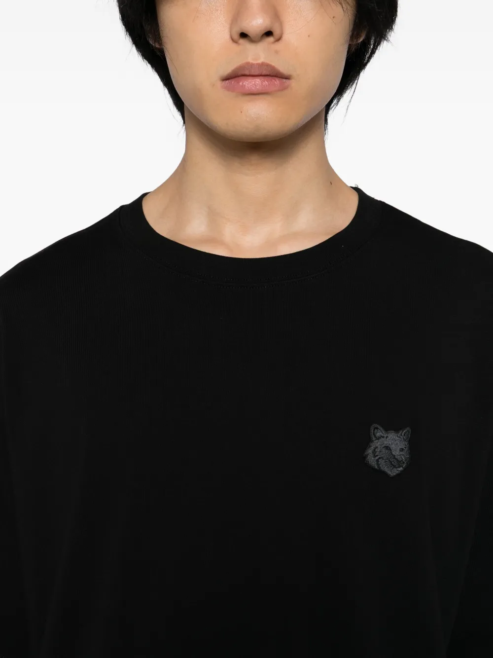 Maison Kitsuné T-shirt met vossenkop-patch Zwart