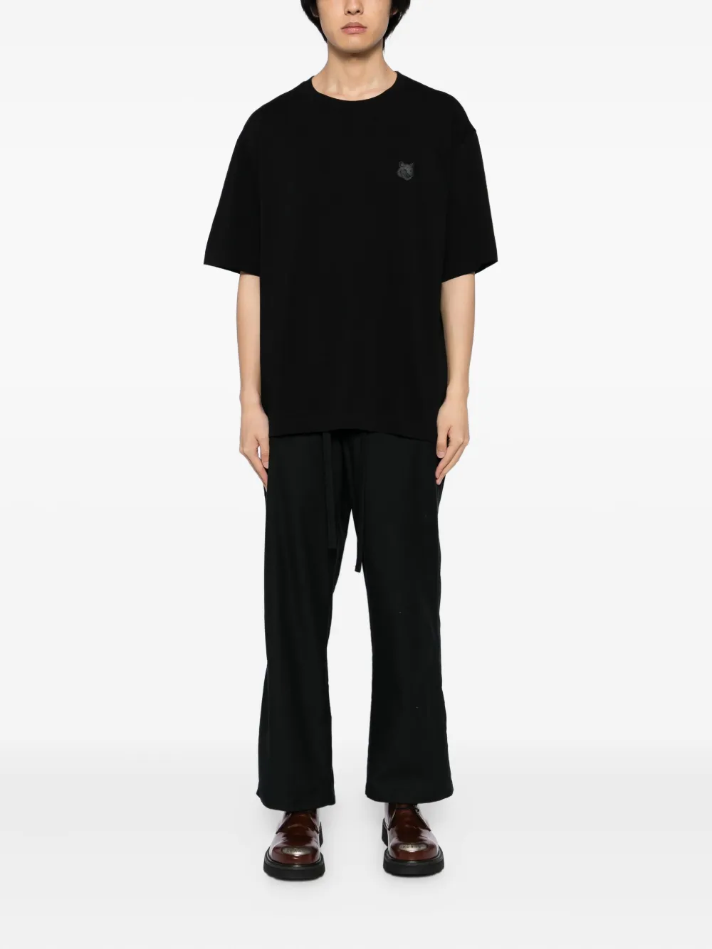 Maison Kitsuné T-shirt met vossenkop-patch - Zwart