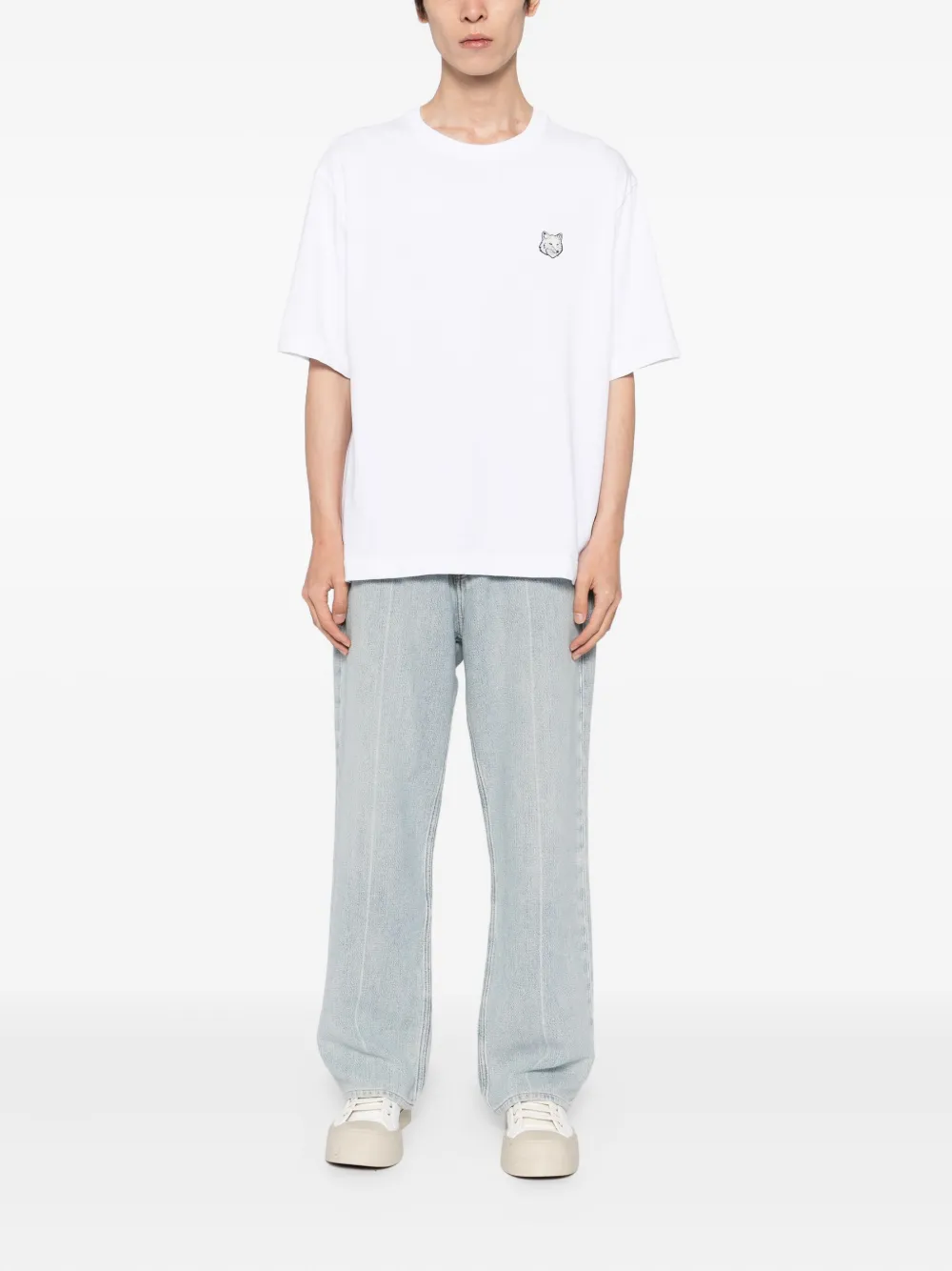 Maison Kitsuné T-shirt met vossenkop-patch - Wit