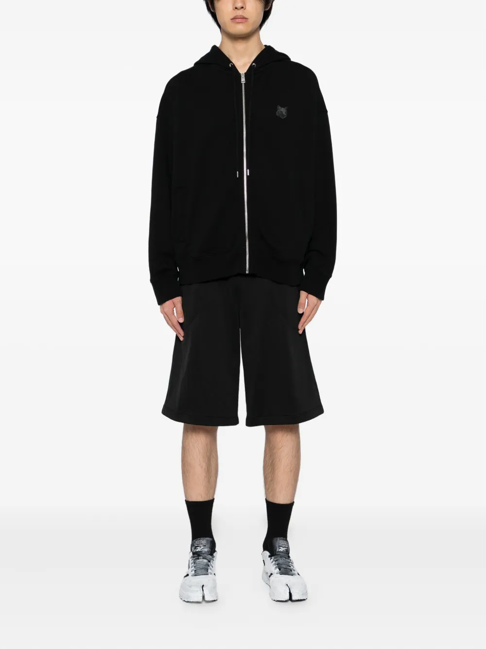 Maison Kitsuné Hoodie met vossenkop-patch Zwart
