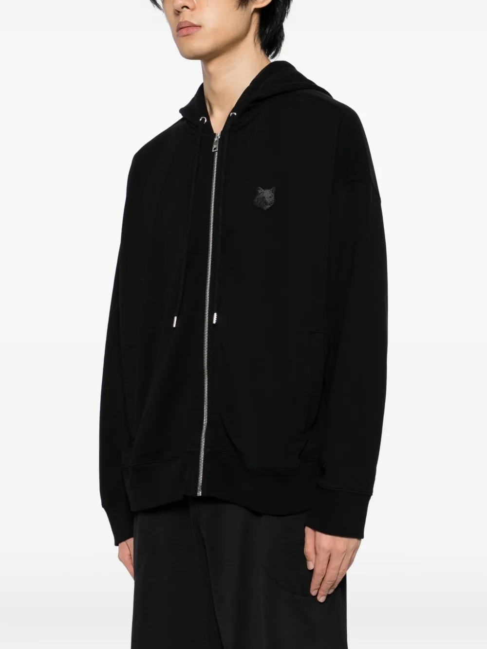 Maison Kitsuné Hoodie met vossenkop-patch Zwart