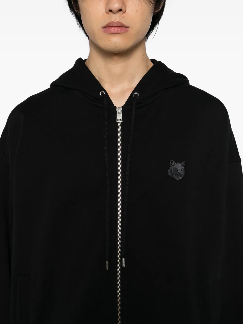 Maison Kitsuné Hoodie met vossenkop-patch Zwart