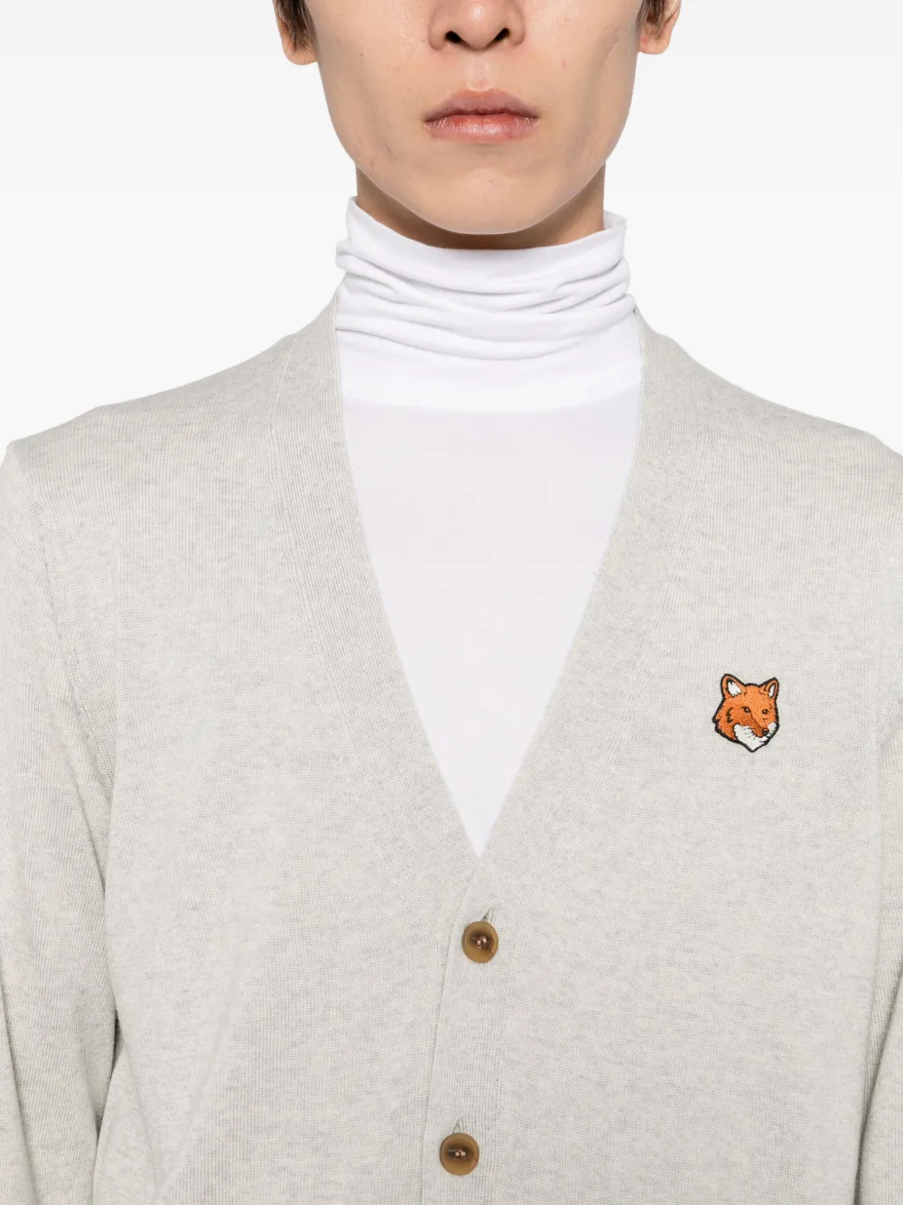 Maison Kitsuné Gray Fox Head Patch Regular Cardigan In Gray