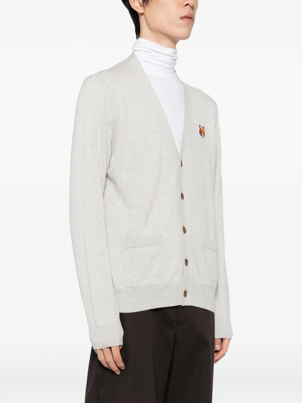 Maison Kitsuné Gray Fox Head Patch Regular Cardigan In Gray