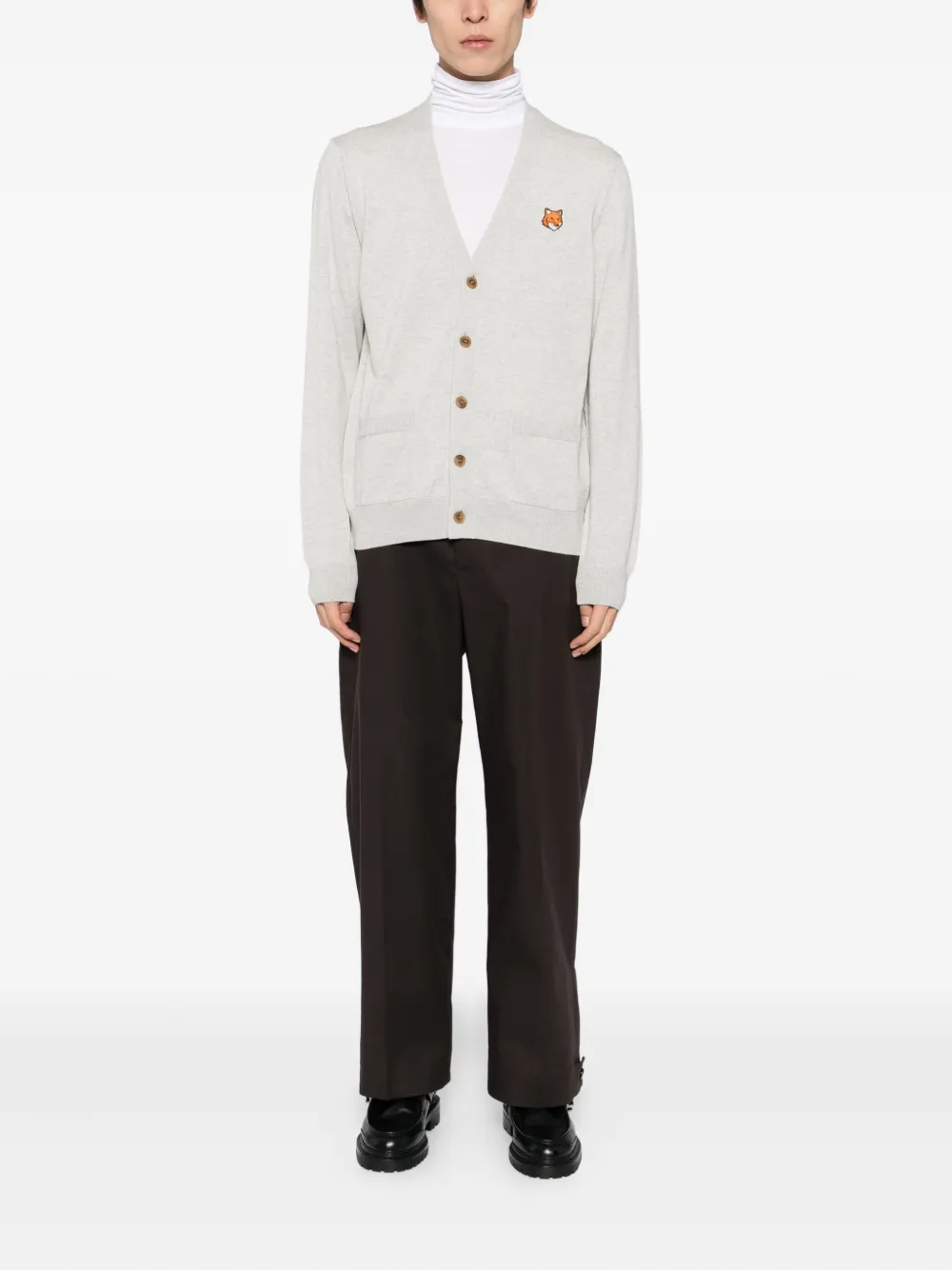 Maison Kitsuné Gray Fox Head Patch Regular Cardigan In Gray