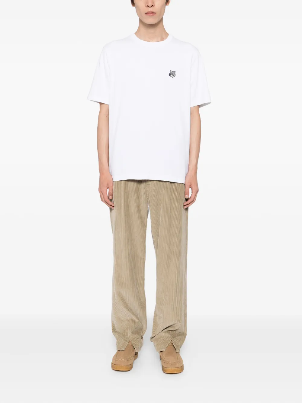 Maison Kitsuné T-shirt met vossenkop-patch - Wit