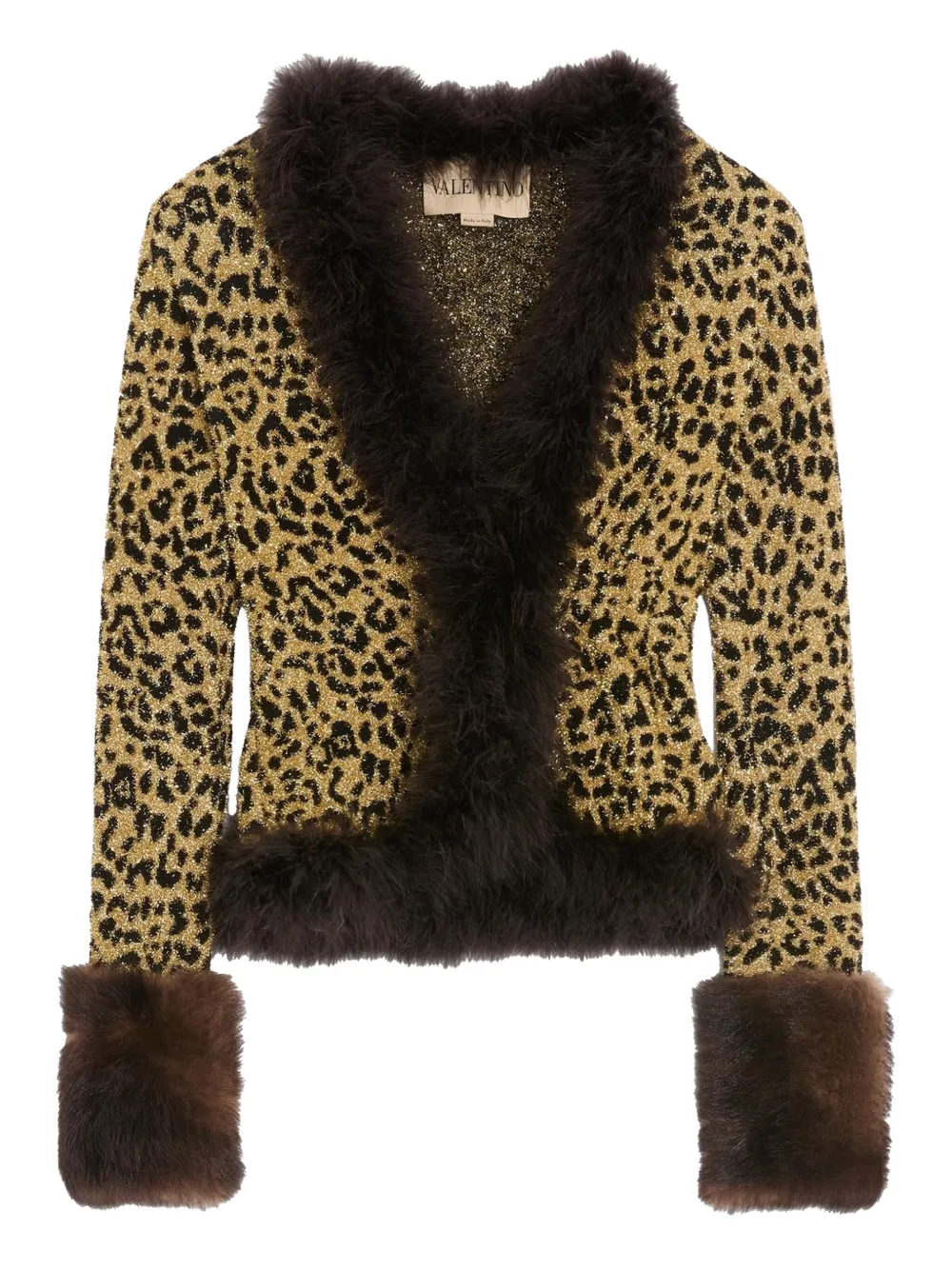 Valentino Garavani animal-print feather-trimmed cardigan | Yellow | Image 1