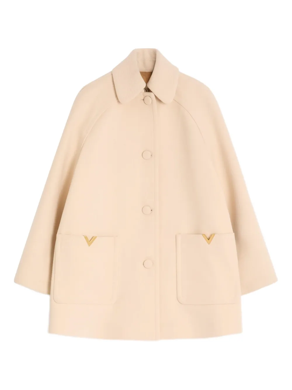 Valentino Garavani Vディテール ウールピーコート - ニュートラル Valentino Garavani Vディテール ウールピーコート - ニュートラル