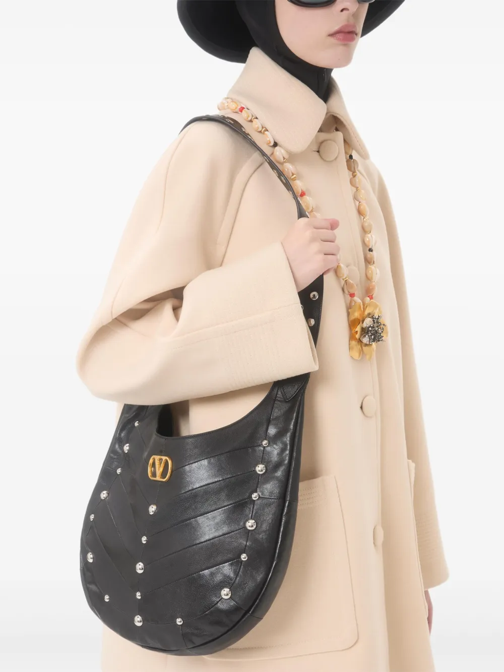 Valentino Wool Coat With Rounded Collar And Pockets In Neutral