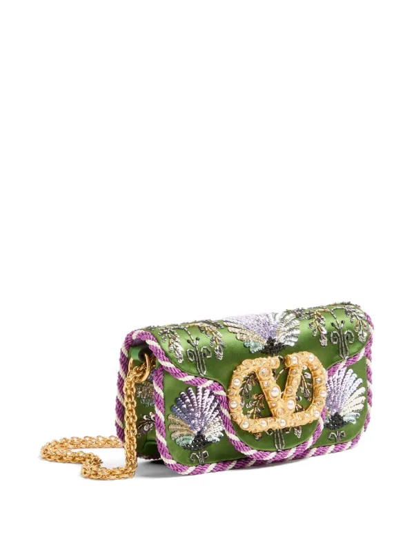 Valentino Garavani Locò Small Embroidered Shoulder Bag With Jewel