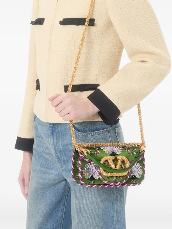 Valentino Garavani Locò Small Embroidered Shoulder Bag With Jewel