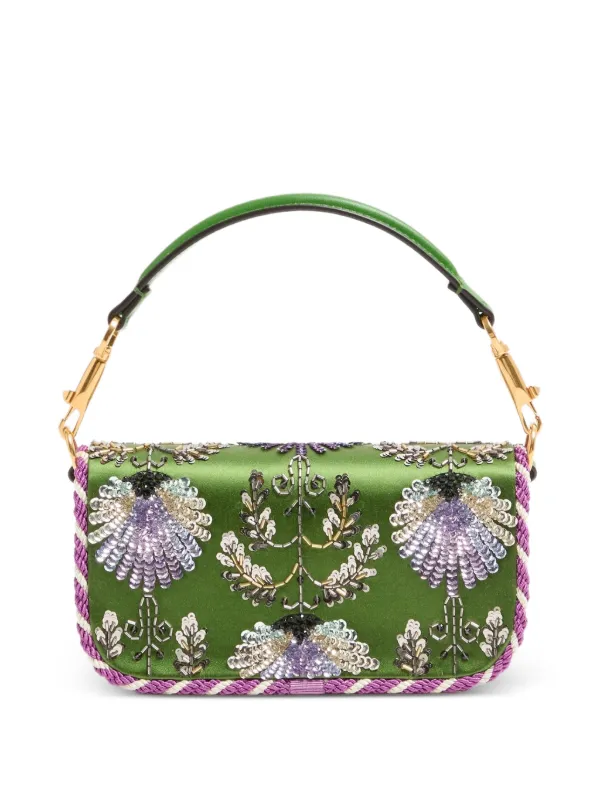 Valentino Garavani Locò Small Embroidered Shoulder Bag With Jewel