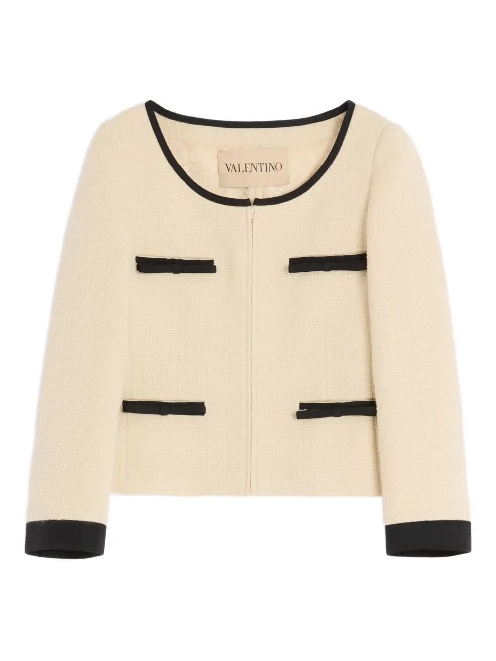 Valentino Textured Fabric Jacket Featuring Pockets In Neutral