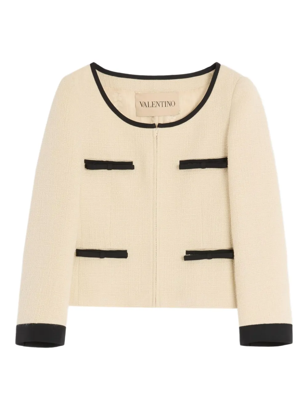 Valentino Garavani bow-detail tweed jacket | Neutrals | Image 1