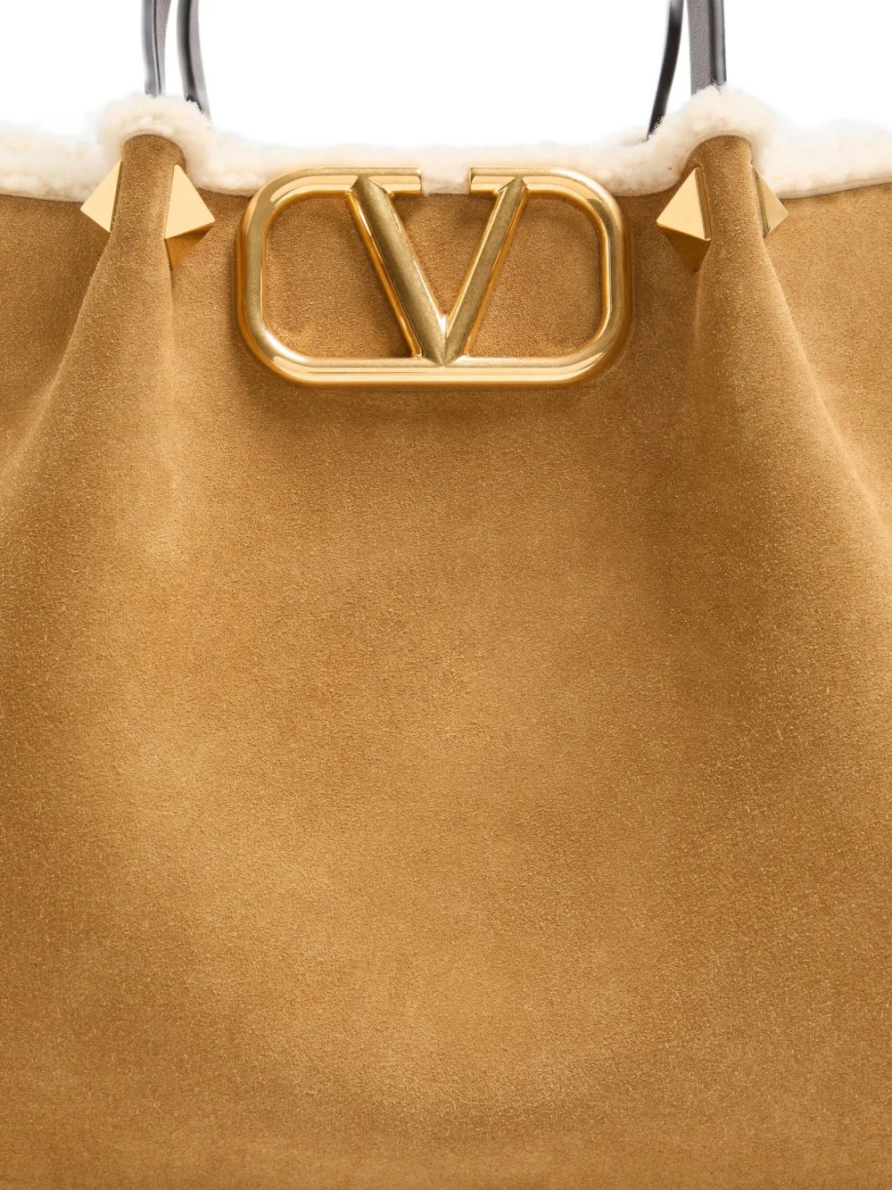 Valentino Garavani  Garavani Medium Suede Shopping Bag With Sheepskin Lining Woman Havana B In Brown