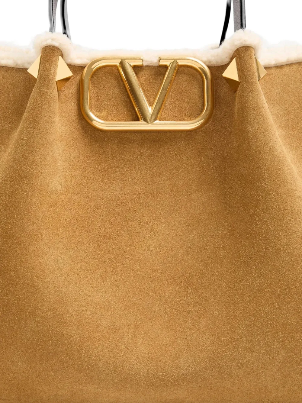Valentino Garavani Medium Suede Shopping Bag with Sheepskin Lining in Neutrals, view 5