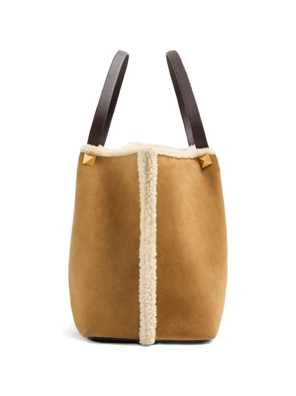 Valentino Garavani Medium Suede Shopping Bag with Sheepskin Lining in Neutrals, view 4