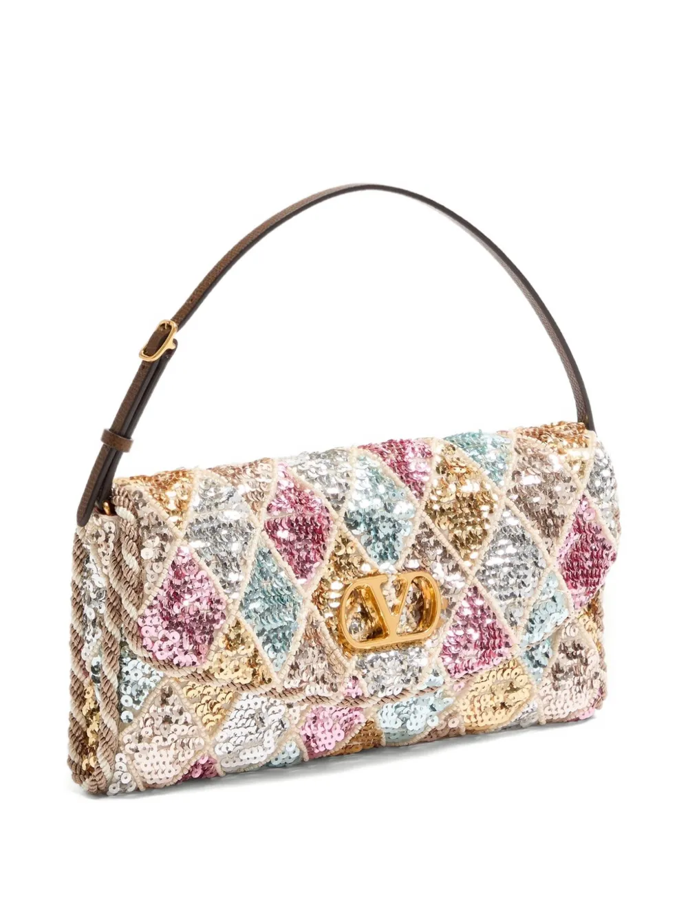 Valentino Small Vain Soft Sequin-embellished Shoulder Bag In Pink
