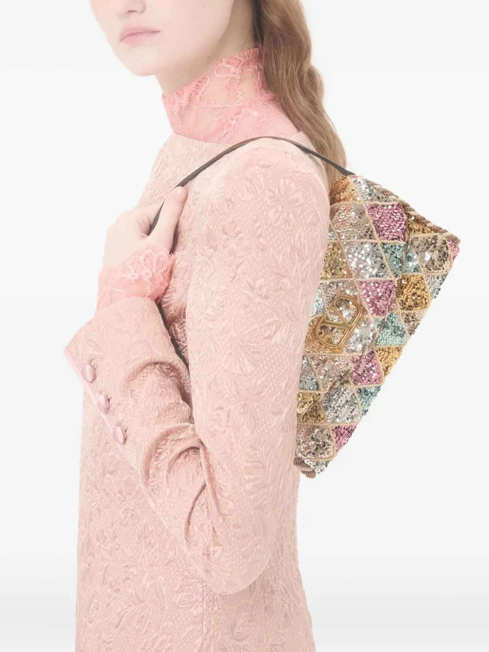 Valentino Garavani Kleine Vain Soft Rhombelle schoudertas met borduurwerk Roze