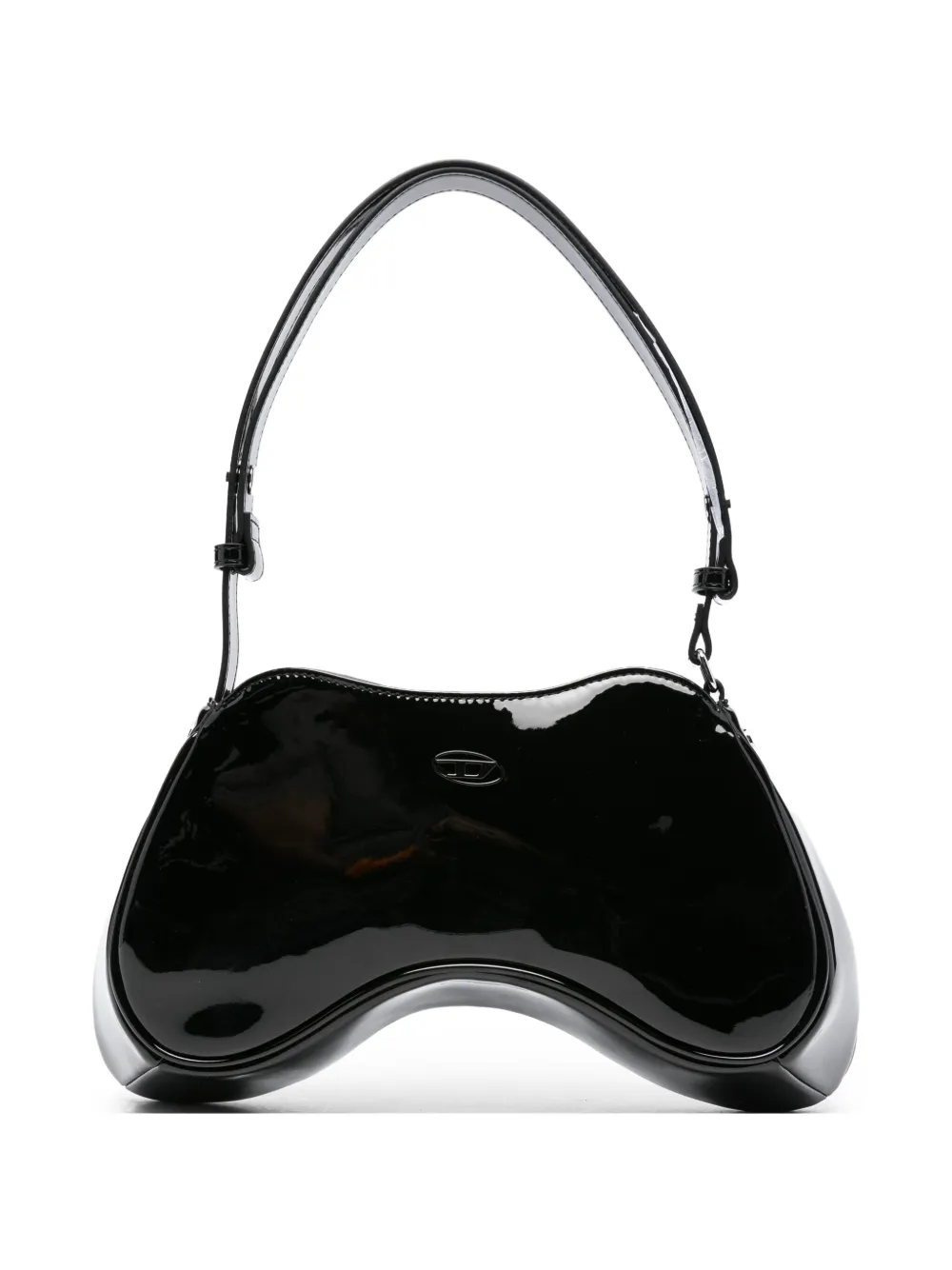 Diesel Play patent-leather curved shoulder bag Zwart