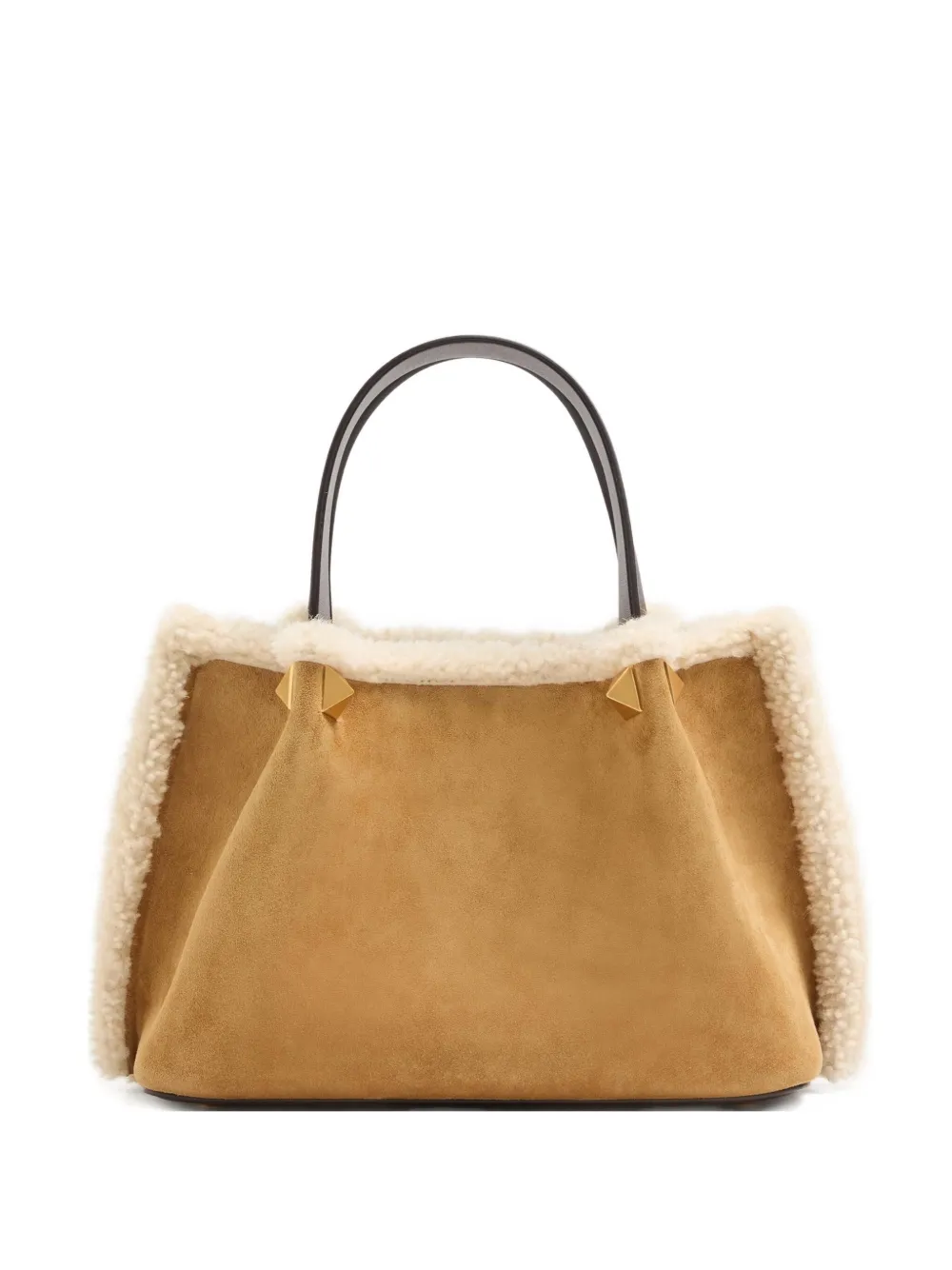 Valentino Garavani small embroidered-flowers suede tote bag - Beige