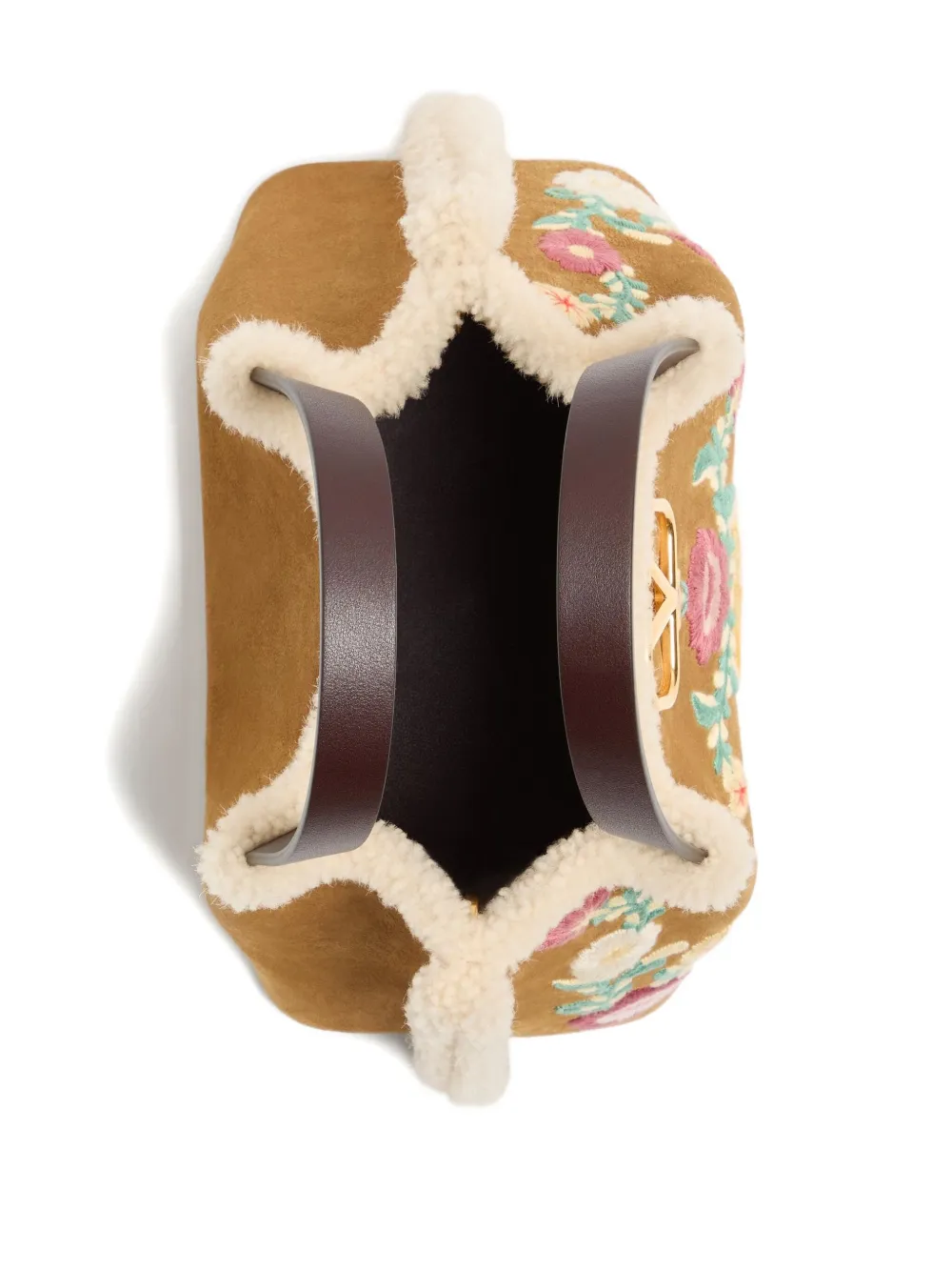 Valentino Small Embroidered-flowers Suede Tote Bag In Neutral
