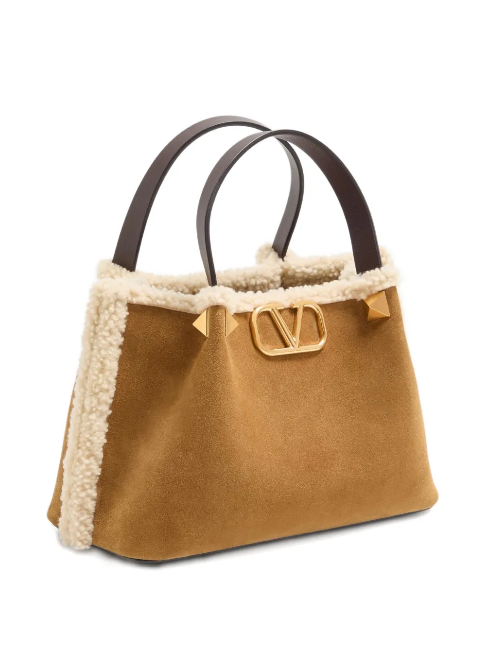 Valentino Garavani Vロゴ シグネチャー スエードハンドバッグ S - ニュートラル Valentino Garavani Vロゴ シグネチャー スエードハンドバッグ S - ニュートラル