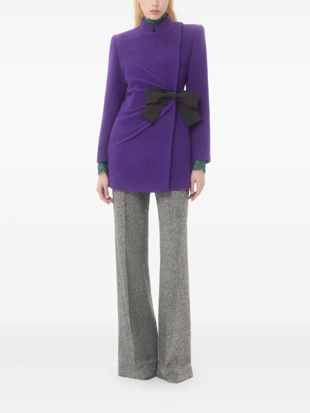 Valentino Garavani bow-detail velour peacoat | Double Breasted & Peacoats | Image 2