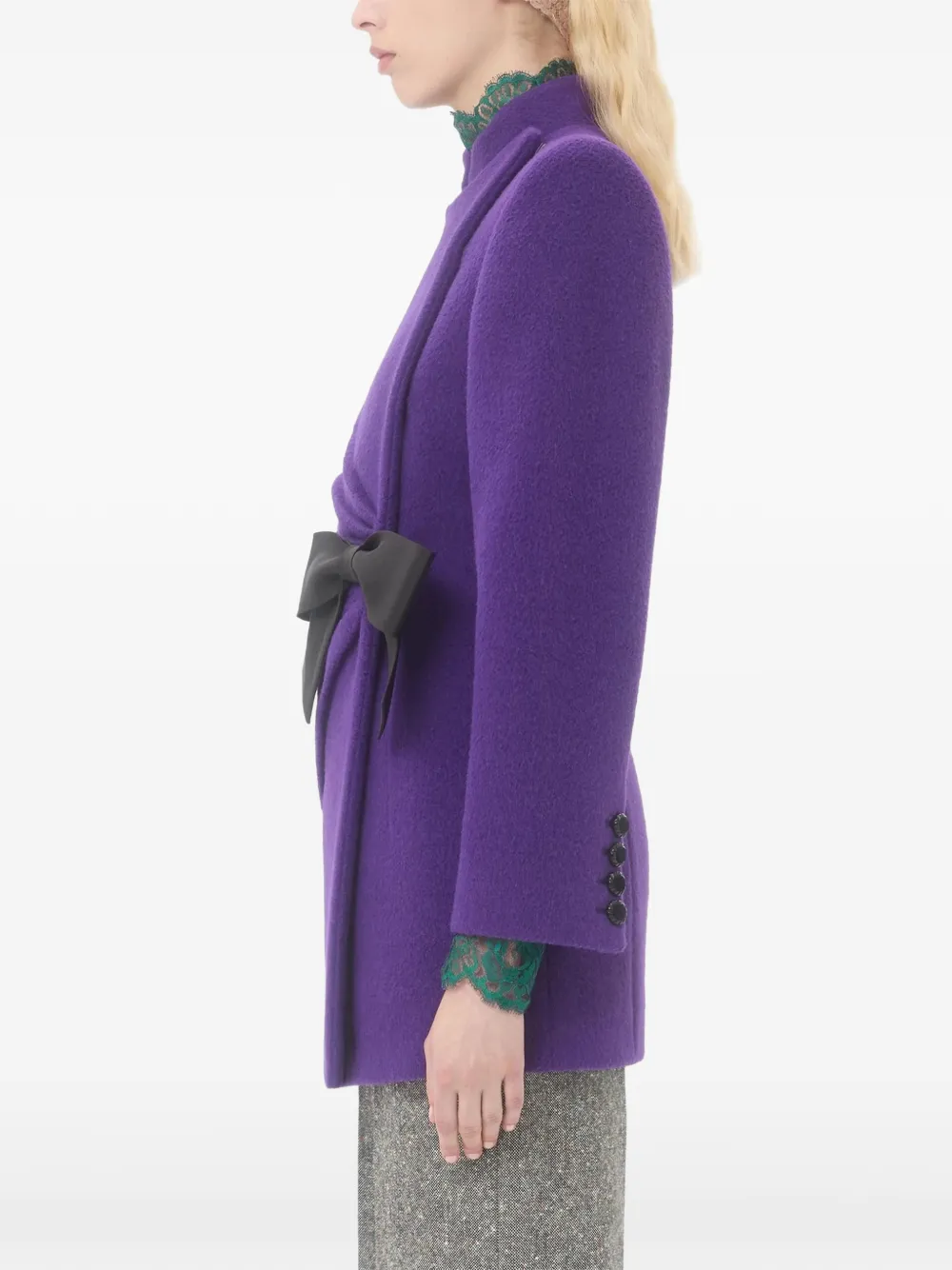 bow-detail velour peacoat