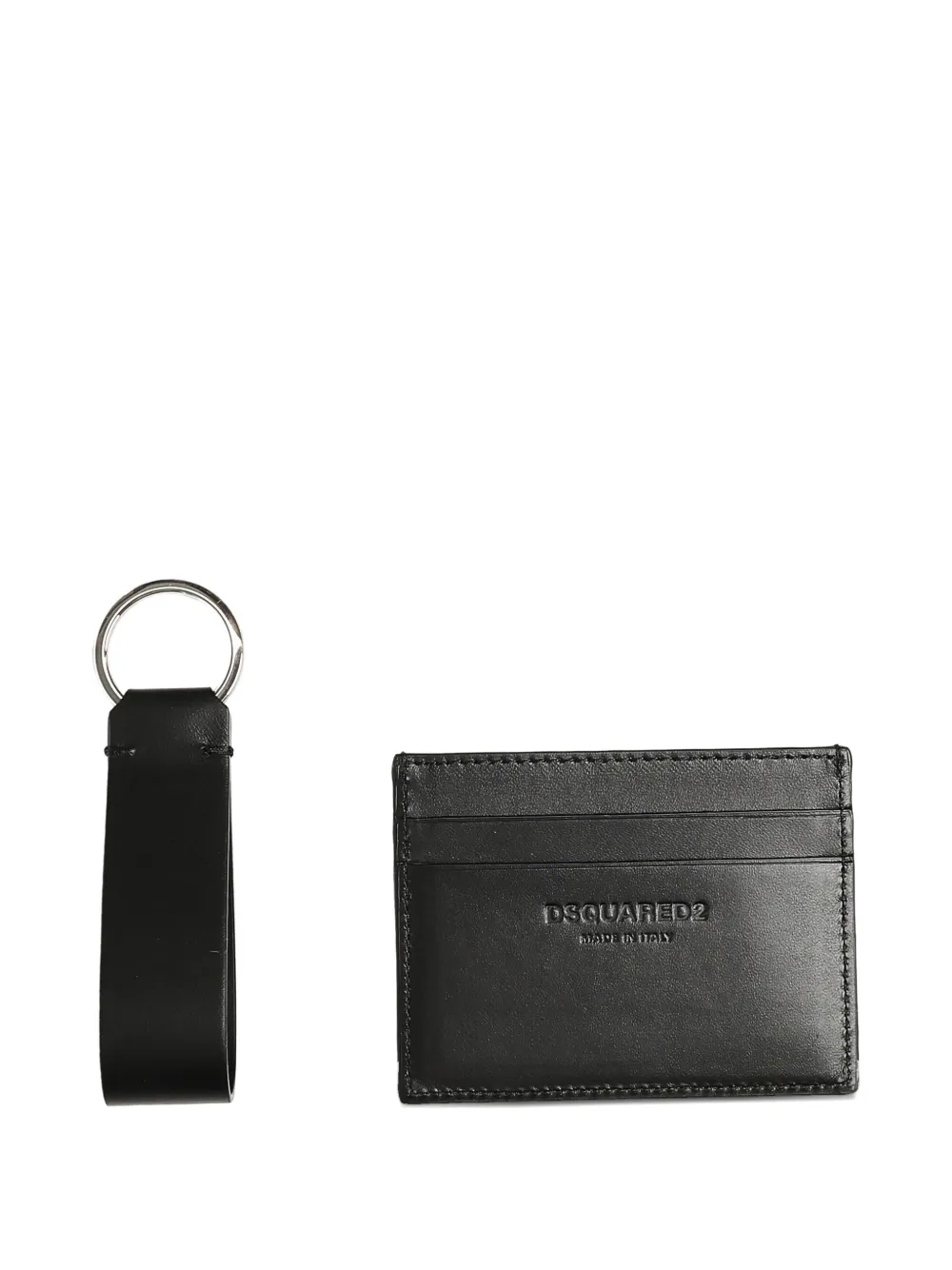 Dsquared2 Logo Leather Card-holder Keyring Set In Black