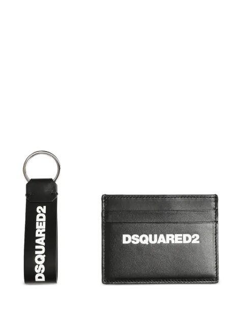 DSQUARED2 logo leather card-holder keyring set