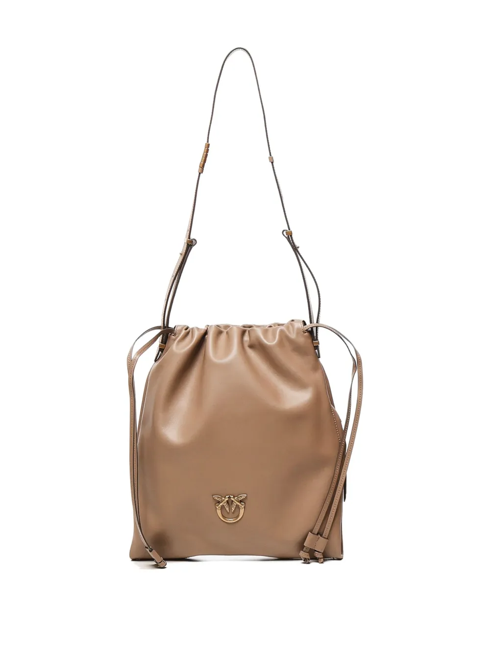 Pinko Drawstring Leather Shoulder Bag In Brown