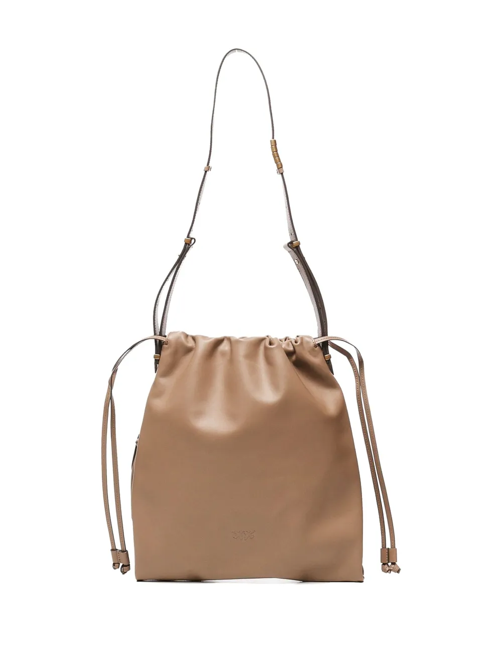Pinko Drawstring Leather Shoulder Bag In Brown