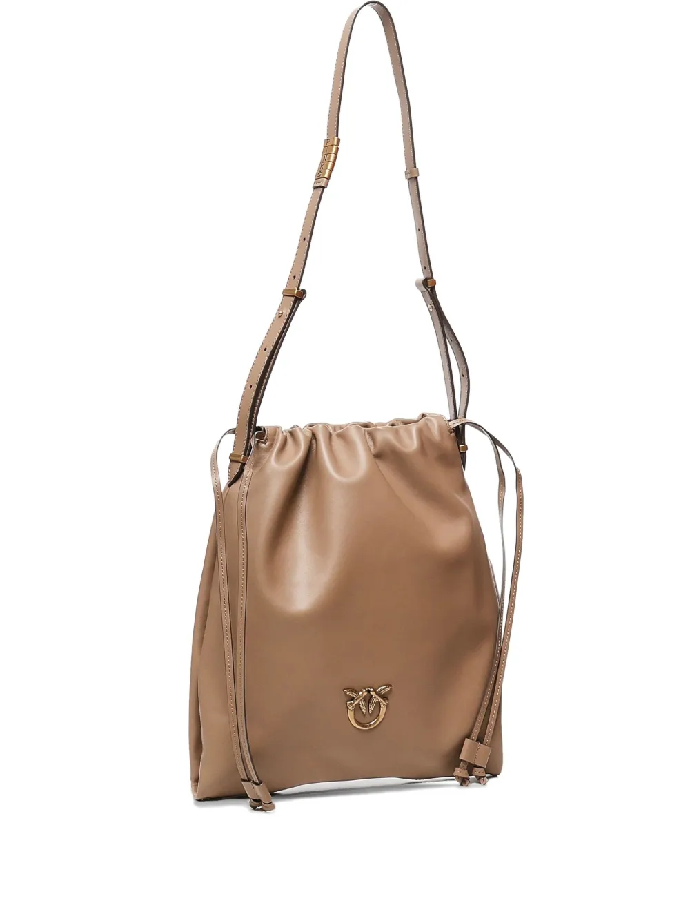 Pinko Drawstring Leather Shoulder Bag In Brown