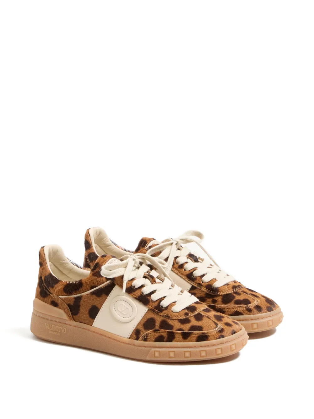 Valentino Garavani Upvillage sneakers van kalfsleer met animalierprint - Bruin