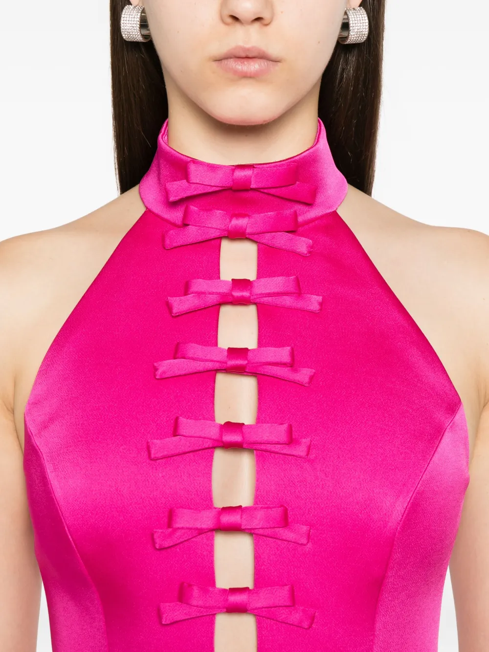 Rebecca Vallance bow-detail halterneck dress Roze