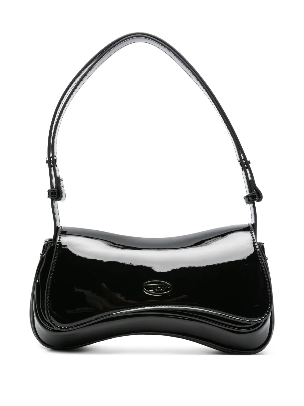 Diesel Play patent-leather curved shoulder bag Zwart