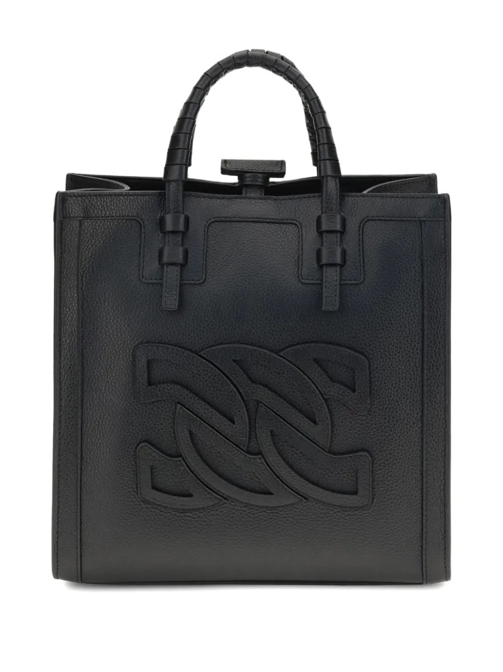 Casadei braided-handle embossed-logo tote bag - Zwart