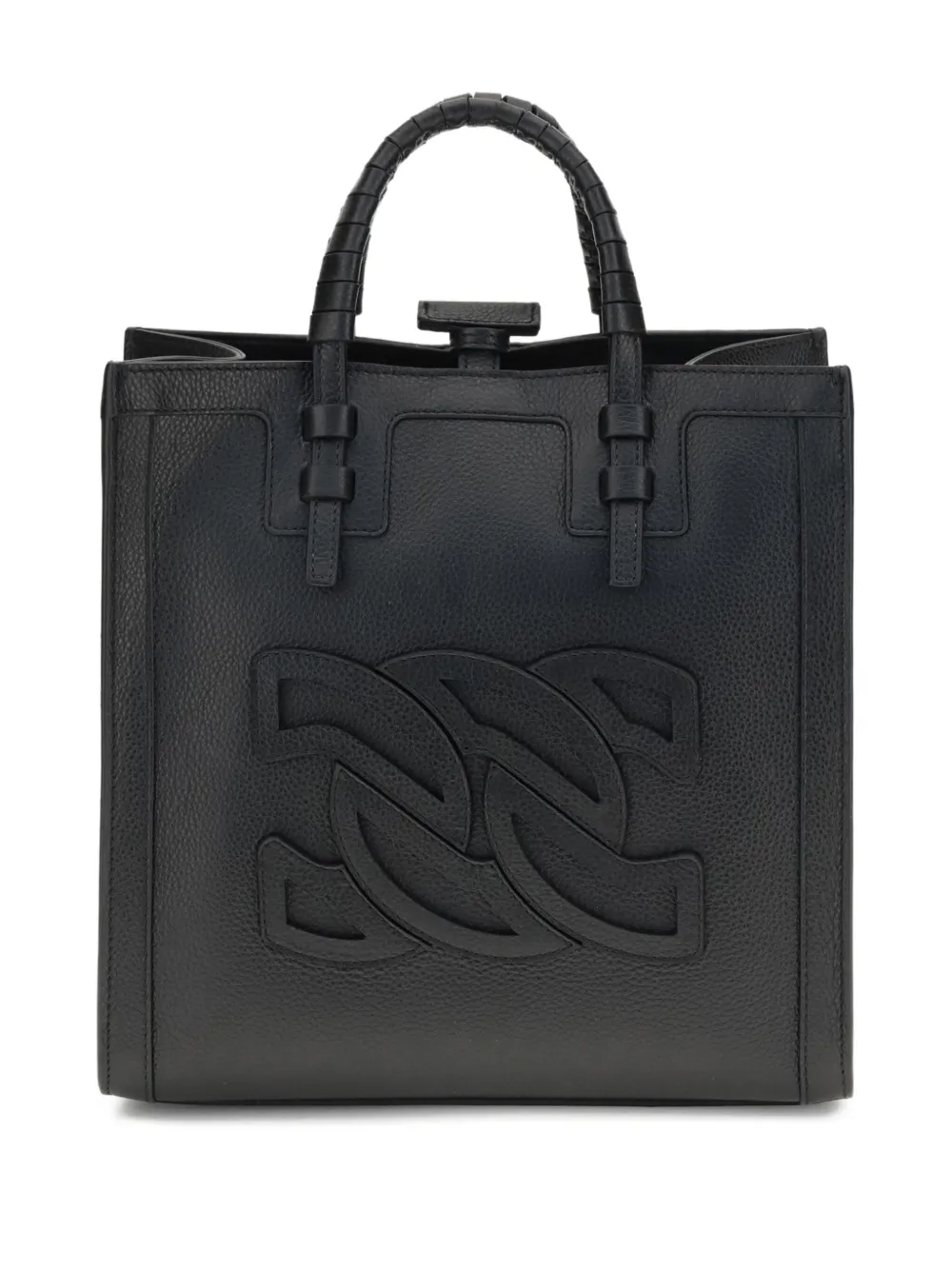 braided-handle embossed-logo tote bag