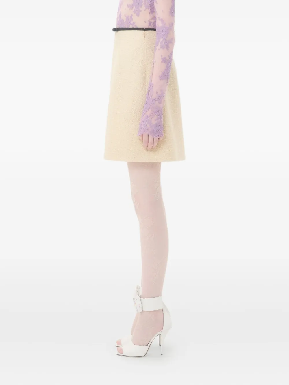 Valentino Bow-detailed Wool-blend Tweed Mini Skirt In Neutral