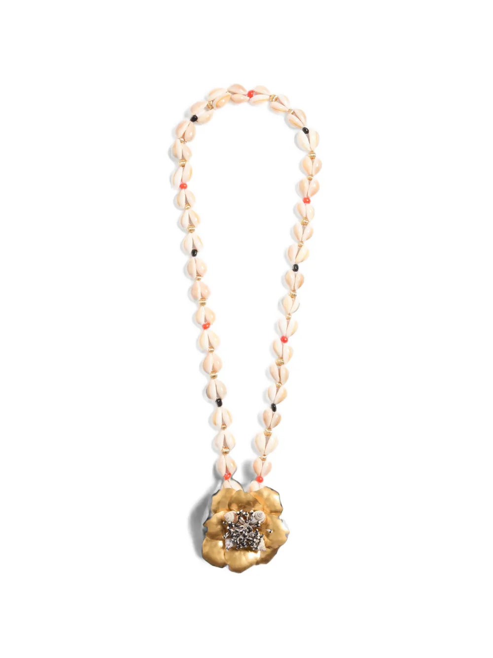 Valentino Garavani Jardin Aquatique necklace in metal, fabric, shells, coral and onyx · One Size