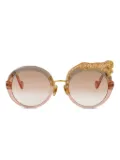 ANNA-KARIN KARLSSON Rose Et La Roue panther-embellished round sunglasses - Gold