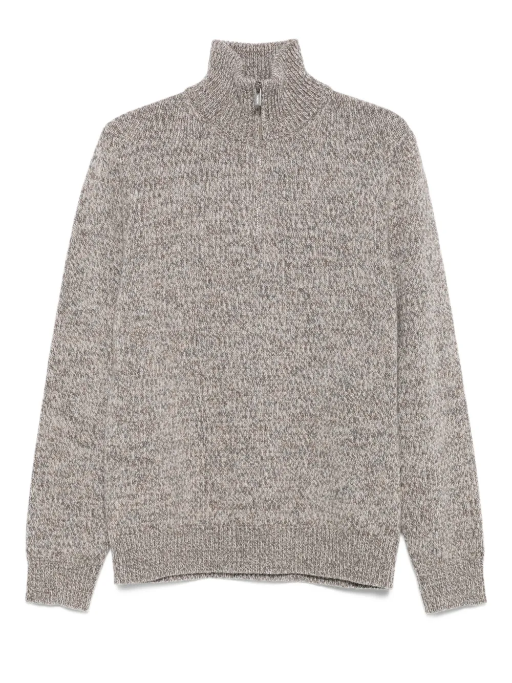 high-neck zip-front sweater