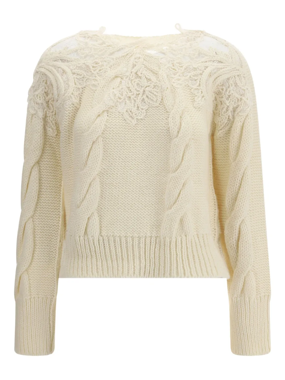Ermanno Scervino Kabelgebreide trui met kant Beige
