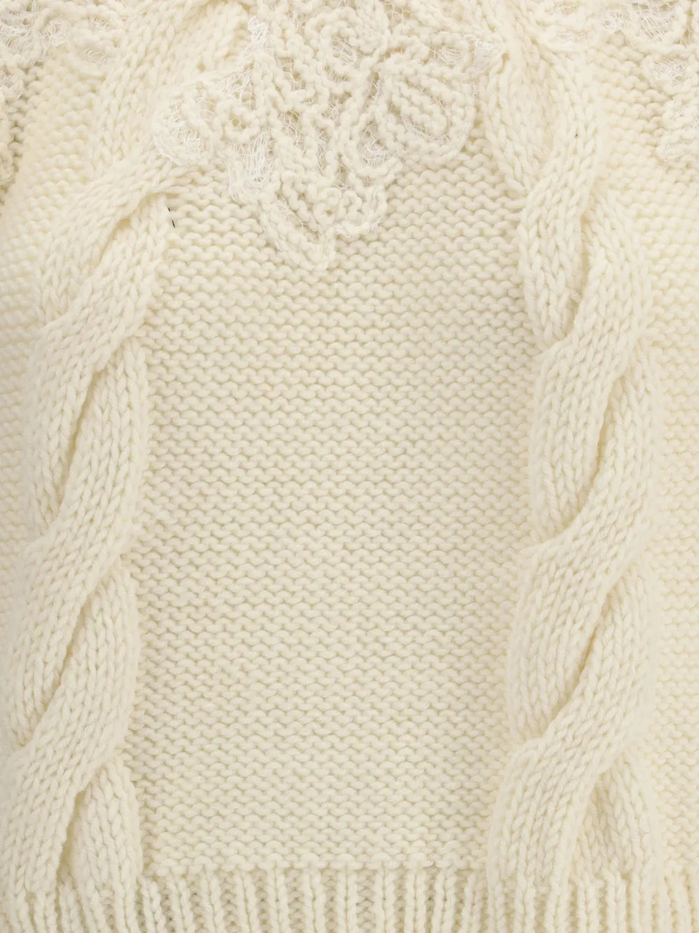Ermanno Scervino Kabelgebreide trui met kant Beige