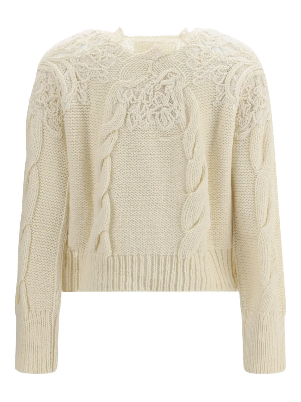 Ermanno Scervino Kabelgebreide trui met kant Beige
