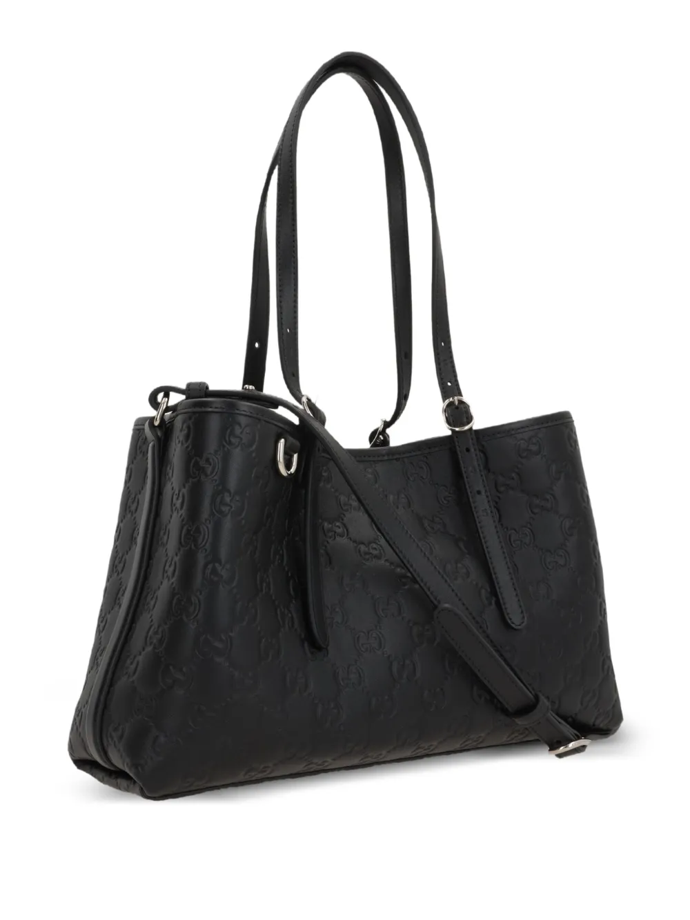 Gucci medium GG emblem leather tote bag Zwart