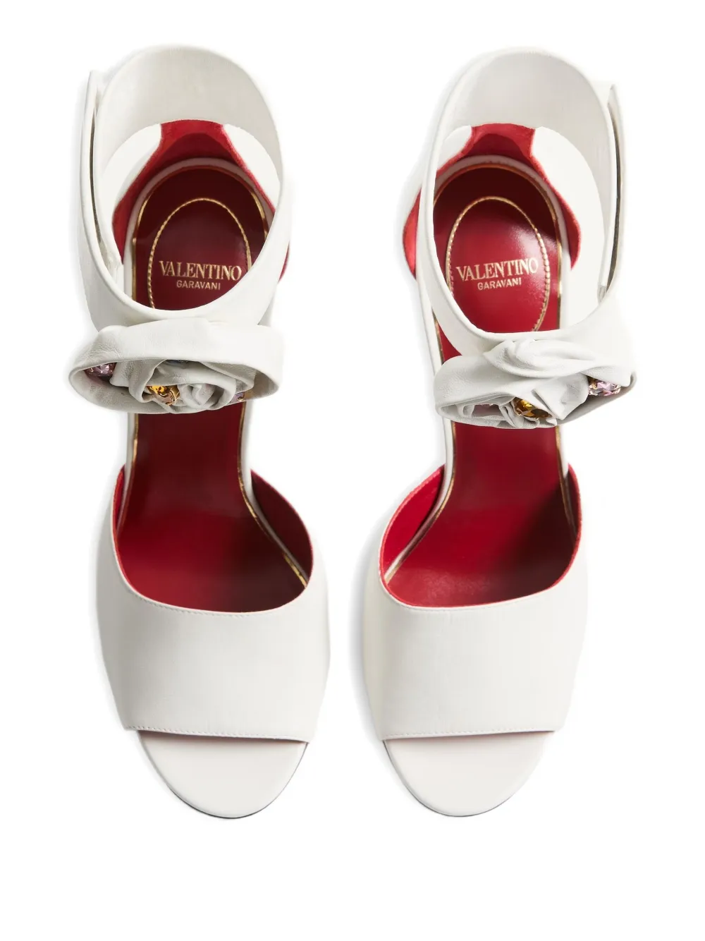 Valentino Garavani Drip Rose Kidskin Sandal With Crystals 105mm Woman White 41 In White