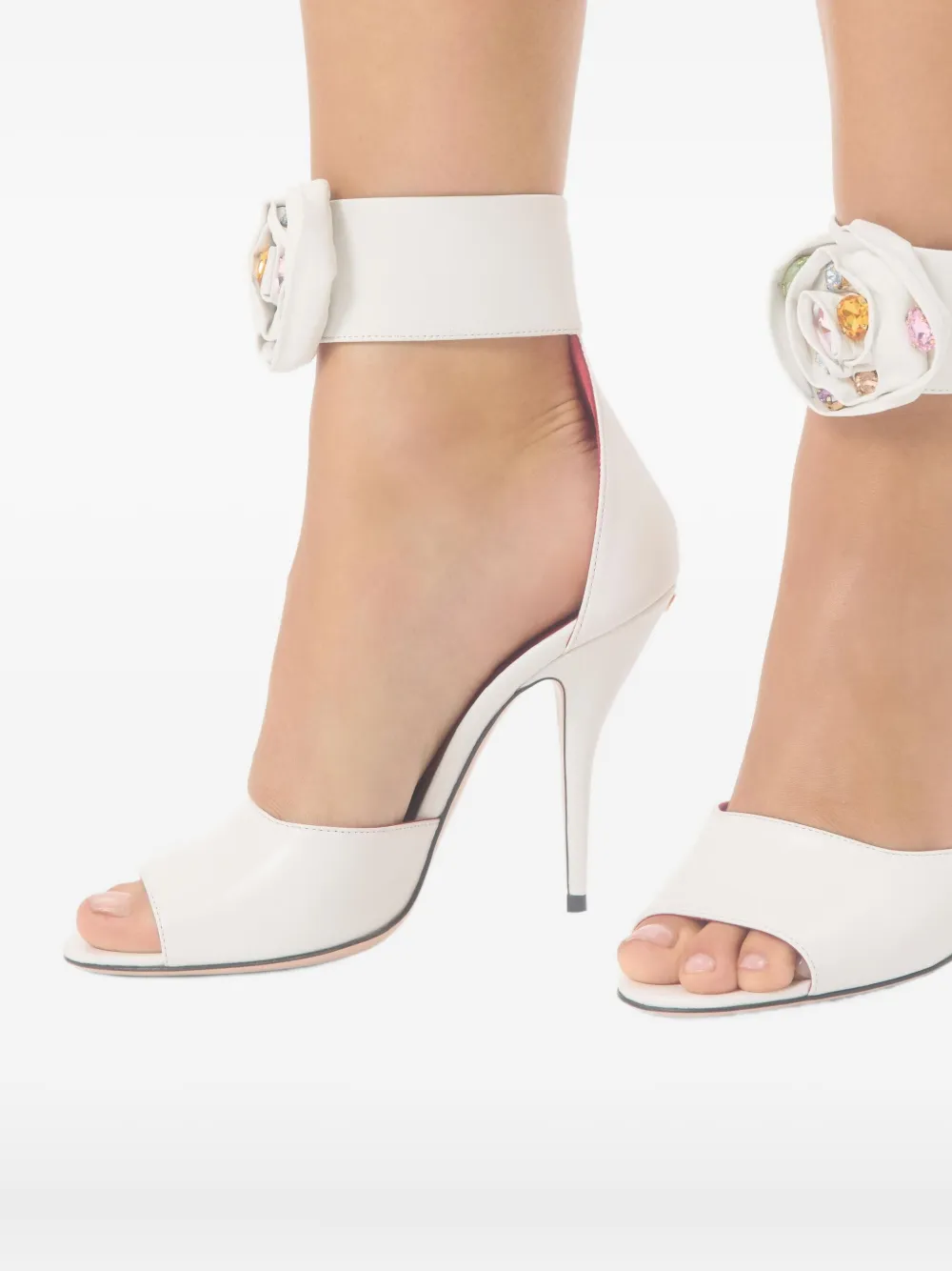 Valentino Garavani Drip Rose Kidskin Sandal With Crystals 105mm Woman White 41 In White